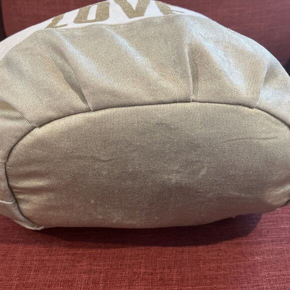 Victorias Secret Sparkle Glitter Summer Love CanvasTote Bag Weekender Gold Cream - Picture 9 of 9